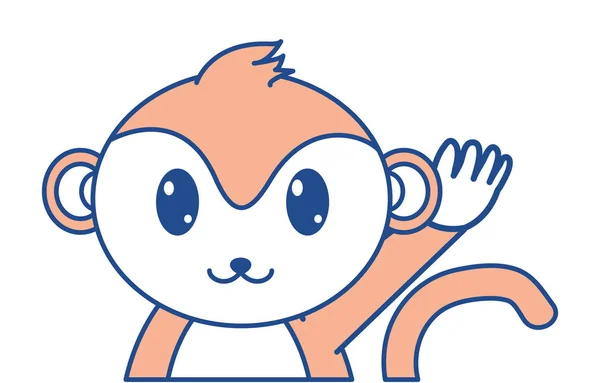 Line Color Adorable Monkey Cute Animal Character Vector Illustration — Stock Vector