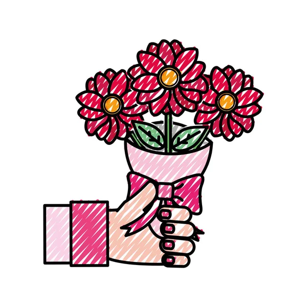 Geriebene Frauenhand Mit Schönen Blumen Blumenstrauß Vektor Illustration — Stockvektor