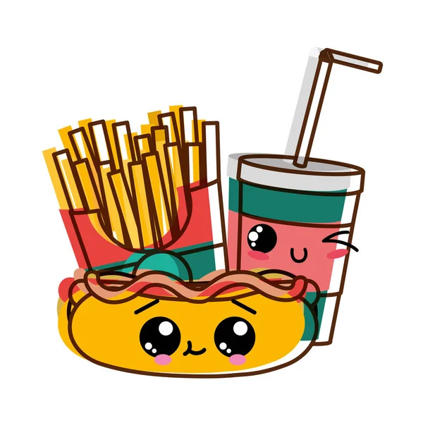 Hot Dog Drink Fries Fast Food Urban Tasty Menu Theme — Stock Vector