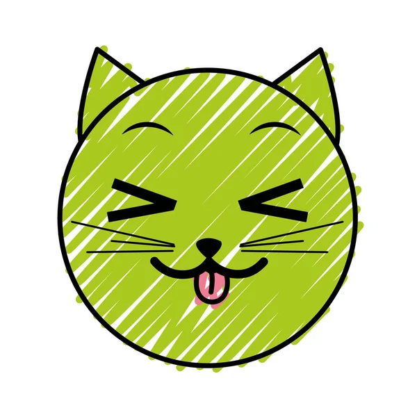 Doodle Lustige Katze Gesicht Emoji Ausdruck Vektor Illustration — Stockvektor