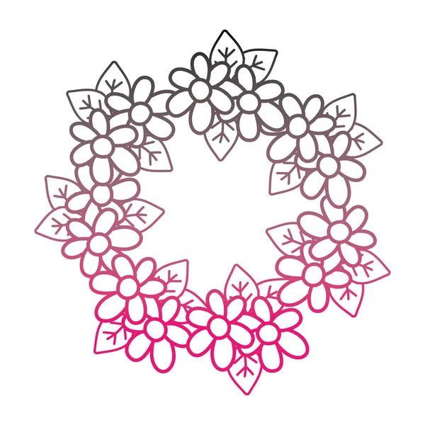 Farbe Linie Kreis Blumen Zweige Mit Blättern Dekoration Vektor Illustration — Stockvektor