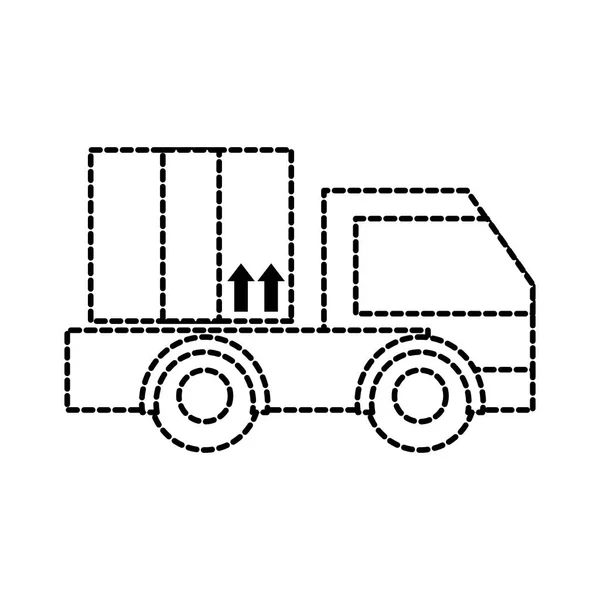 Punktierte Form Lieferung Lkw Service Mit Business Paket Vektor Illustration — Stockvektor