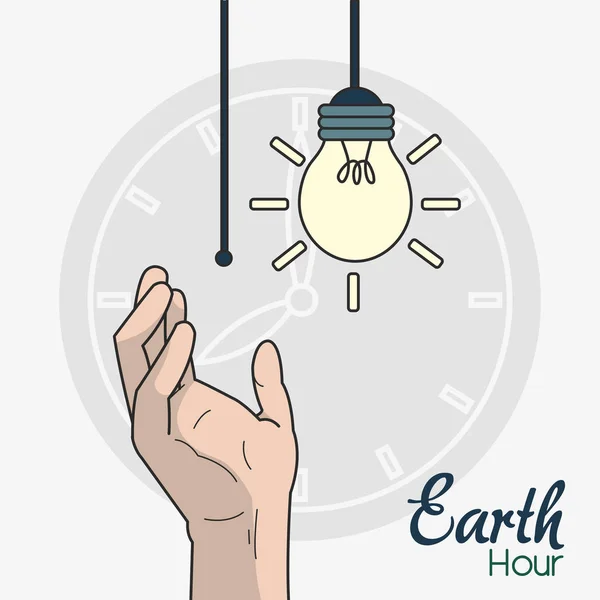 Рука Лампочки Часы Земного Часа Мирового Времени Глобальная Тема Изолированный — стоковый вектор