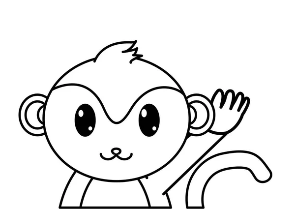Linie Liebenswert Affe Niedlich Tier Charakter Vektor Illustration — Stockvektor