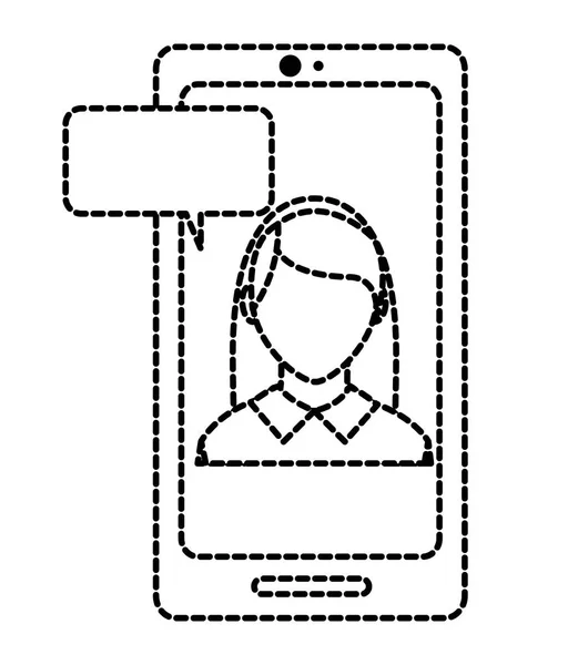 Decimale vorm vrouw gezichtsloze binnen smartphone met praatjebel — Stockvector