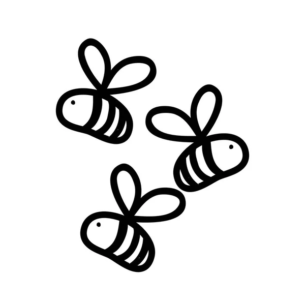 Línea abejas lindas insectos animales volando — Vector de stock