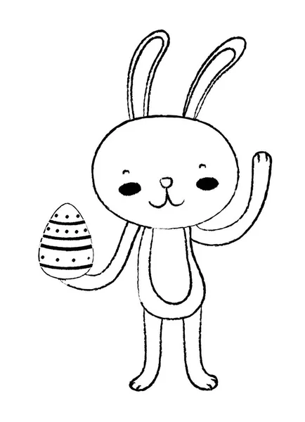 Grunge glückliches Kaninchen Tier mit Ei Ostern — Stockvektor