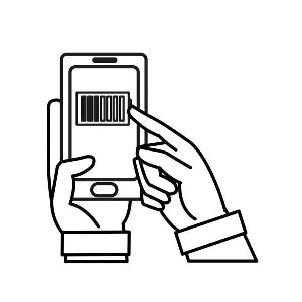 Линейные руки с технологией смартфонов и емкостью аккумулятора — стоковый вектор