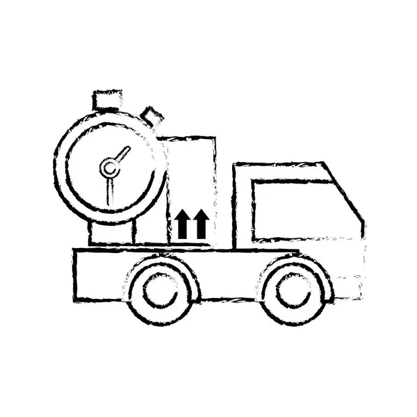 Grunge vrachtwagen vervoer met box-pakket en chronometer — Stockvector