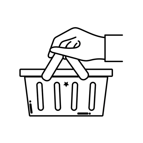 Ligne main avec panier vente magasin — Image vectorielle