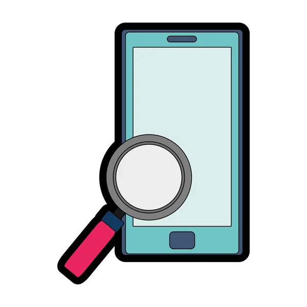 Line color smartphone technology with magnifying glass tool — Stock Vector