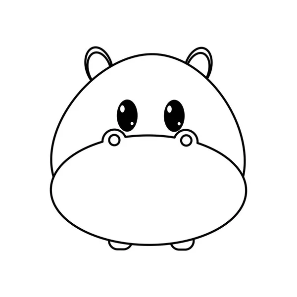 Line hippopotamus head cute animal character — Stock Vector