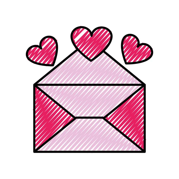 Kalpler tasarımı ile rendelenmiş açık kart mektup — Stok Vektör
