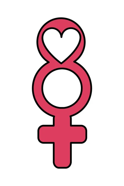 Mujer signo con corazón y círculo decoración — Vector de stock
