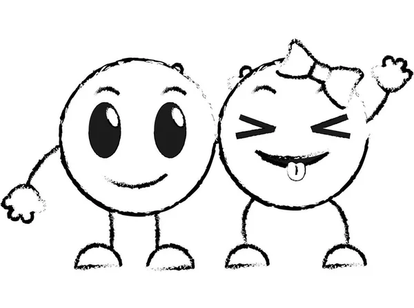 Grunge ζευγάρι χαμόγελο και αστείο πρόσωπο emoji — Διανυσματικό Αρχείο