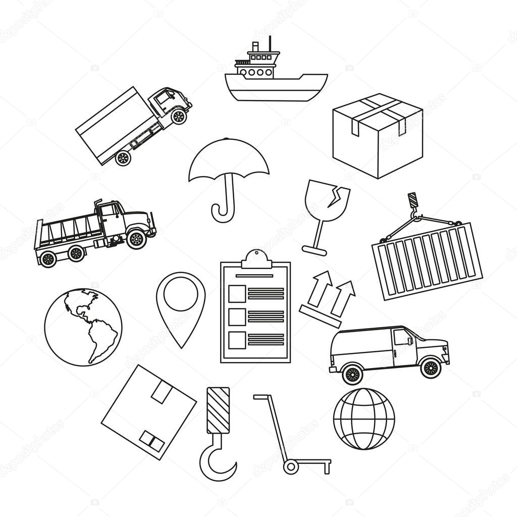 Icon set of logistics delivery and transportation theme Vector illustration