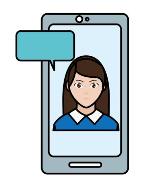 çizgi rengi avatar zarif kadının smartphone ile sohbet kabarcık içinde