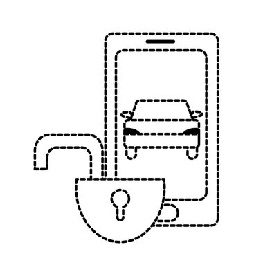 Araba ve açık asma kilit güvenlik ile noktalı şekil smartphone