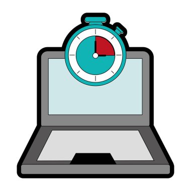 Laptop ve teslimat nakliye ve lojistik Tema Isolated Chronometre vektör çizim tasarım