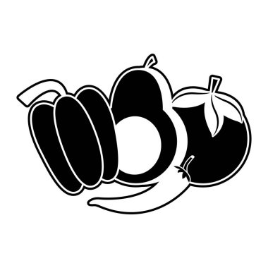 Domates biber ve avokado sebze sağlıklı ve organik gıda Tema izole tasarım vektör çizim