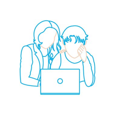 Erkek ve kız ile laptop tasarım