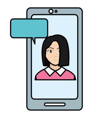 çizgi rengi zarif kadının smartphone ile sohbet kabarcık içinde