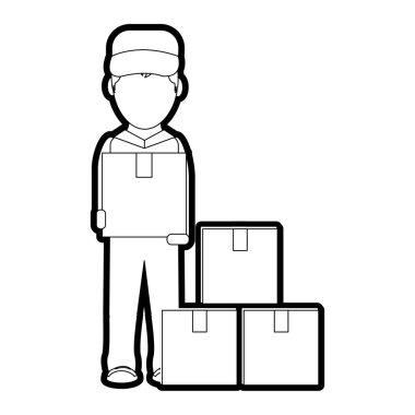 Tasarım kutusu ve adam teslim nakliye ve lojistik Tema Isolated vektör çizim