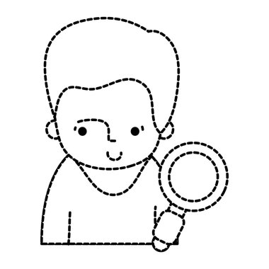 saç modeli ve Büyüteç camı nesne ile noktalı şekil adam