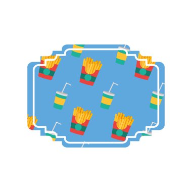 Patates kızartması ve içki etiket lokanta kentsel ve lezzetli menü Tema izole tasarım vektör çizim