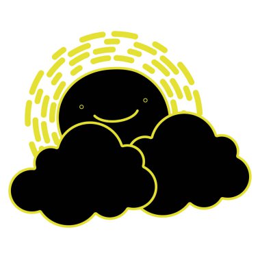 Neon düz kawaii mutlu güneş bulut doğal hava ile