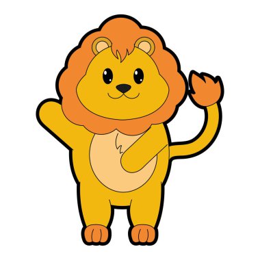 Eller yukarıda tam renkli sevimli aslan vahşi hayvanla