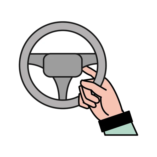 Man hand with steering wheel to drive — Stock Vector