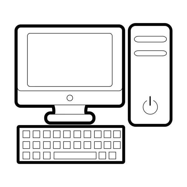 Ordenador de pantalla de línea con tecnología cpu y keybooard — Vector de stock