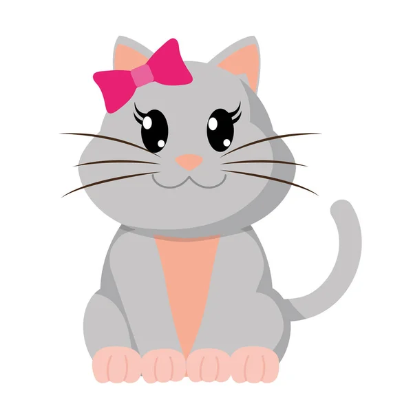 리본 활과 다채로운 여성 고양이 귀여운 동물 — 스톡 벡터