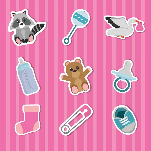 Diseño de conjunto de iconos de ducha bebé — Vector de stock