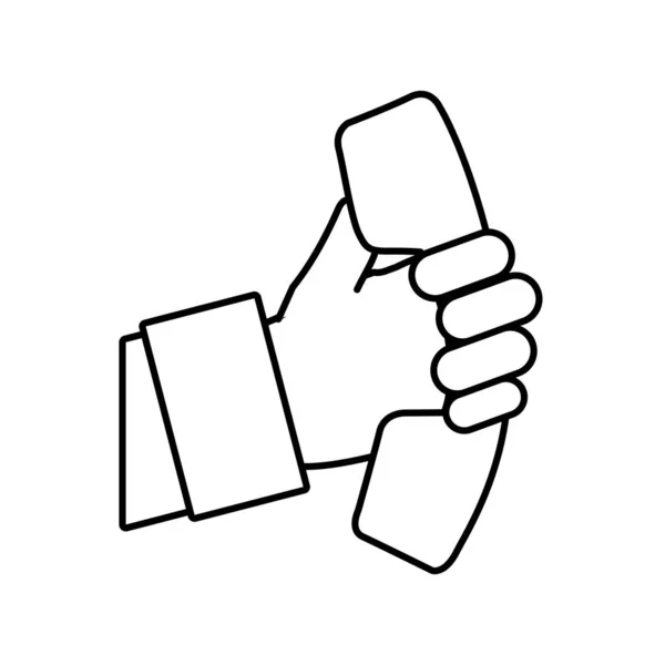 Γραμμή άνθρωπος χέρι με τηλέφωνο επικοινωνίας — Διανυσματικό Αρχείο