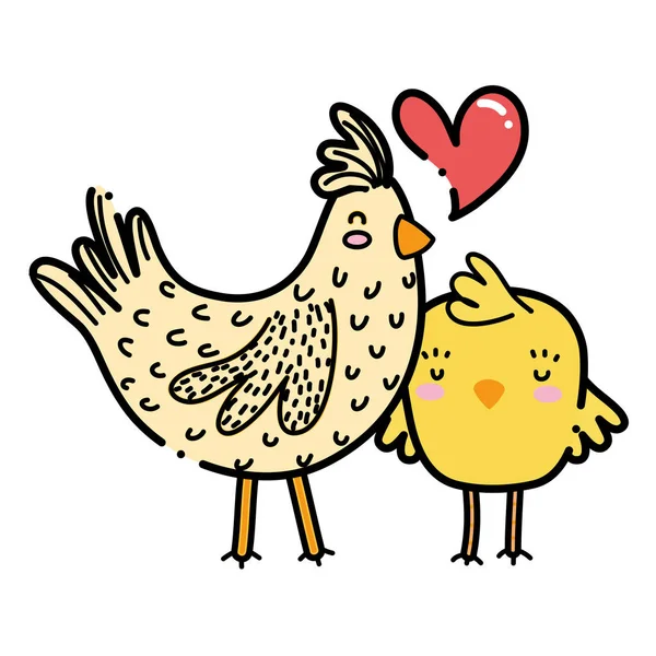 Цветные курица и цыпленок любовь и семья вместе — стоковый вектор