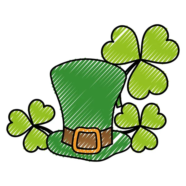 Grated st patrick hat with clover plants — Stock Vector