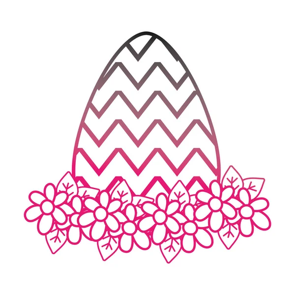 Línea de color huevo Pascua con figuras con decoración de flores — Vector de stock