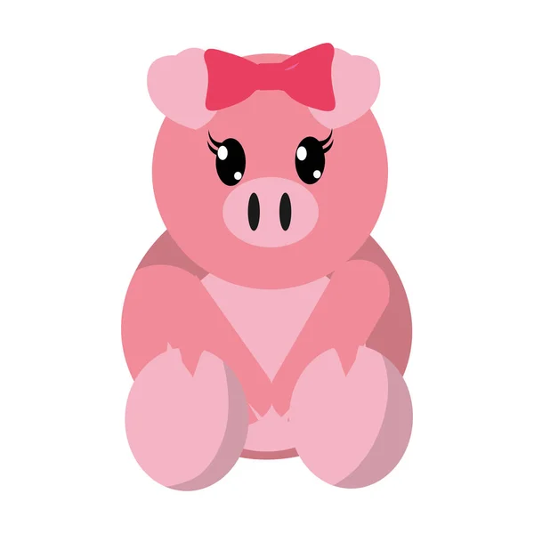 Animal bonito do porco fêmea colorido com laço da fita — Vetor de Stock