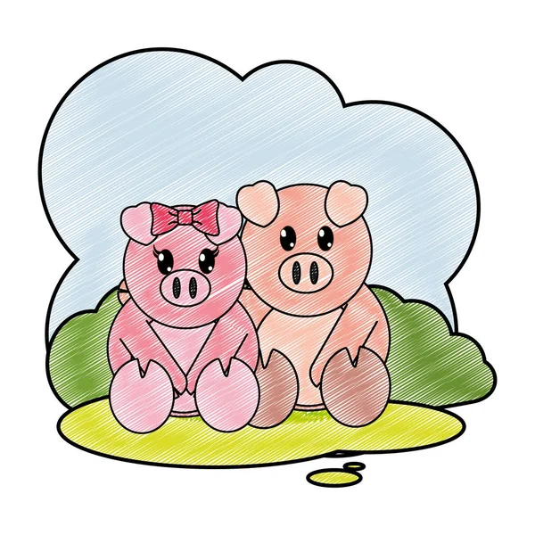 Tarty świnia kilka cute zwierząt w krajobraz — Wektor stockowy