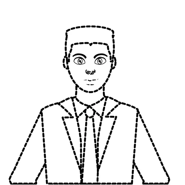 Forma punteggiata profilo uomo con camicia elegante e cravatta — Vettoriale Stock