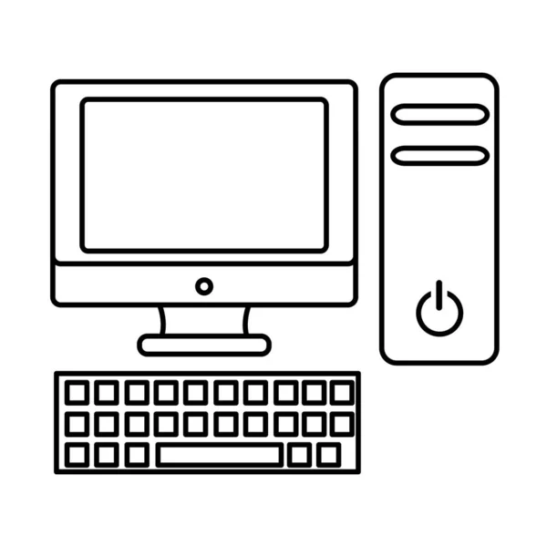 Computador de tela de linha com tecnologia cpu e keybooard — Vetor de Stock