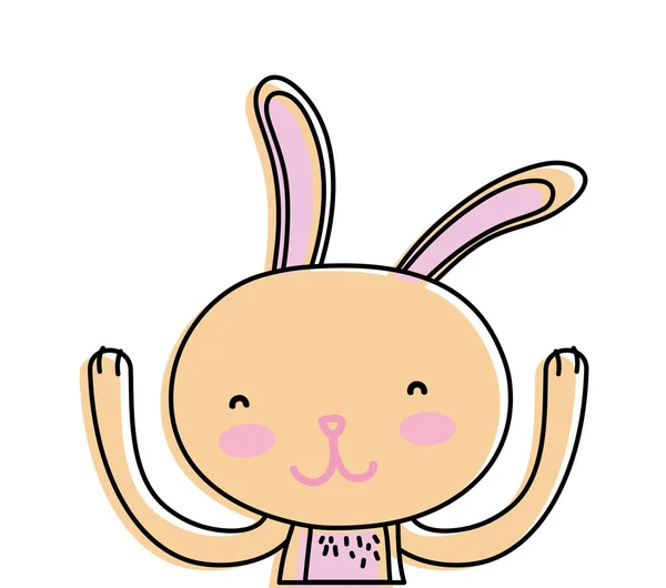 Line color happy rabbit animal with hands up — Stock Vector