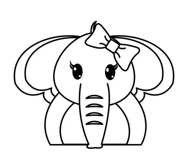 Línea adorable hembra elefante lindo animal — Vector de stock