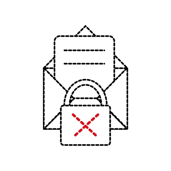 Сообщения электронной почты пунктирной формы с замком плохой безопасности — стоковый вектор