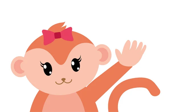 Colorido adorável fêmea macaco animal com mão para cima — Vetor de Stock