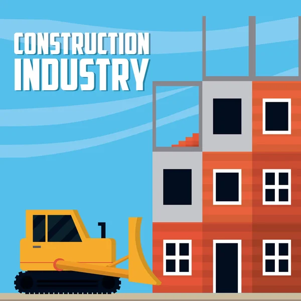 Industria Construcción Con Retroexcavadora Edificios Vector Ilustración Diseño Gráfico — Vector de stock