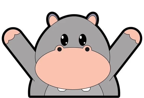 Couleur hippopotame mignon animal avec les mains en l'air — Image vectorielle