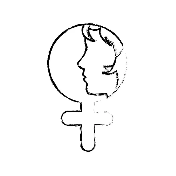 Grunge kontur kvinna med hår inuti kvinnliga tecken — Stock vektor